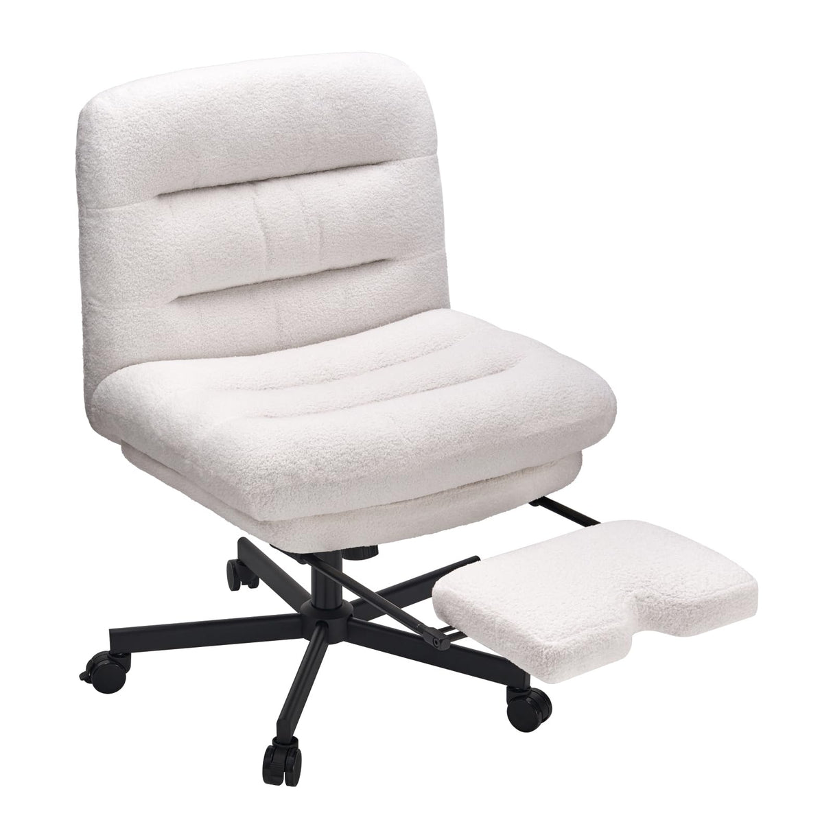 Armless Office Chair with Wheels 400 lbs, Cross-Legged Wide Comfy Office Chair