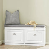 FSR64-W, White Shoe Storage Bench with 2 Flip Drawers & Padded Seat Cushion