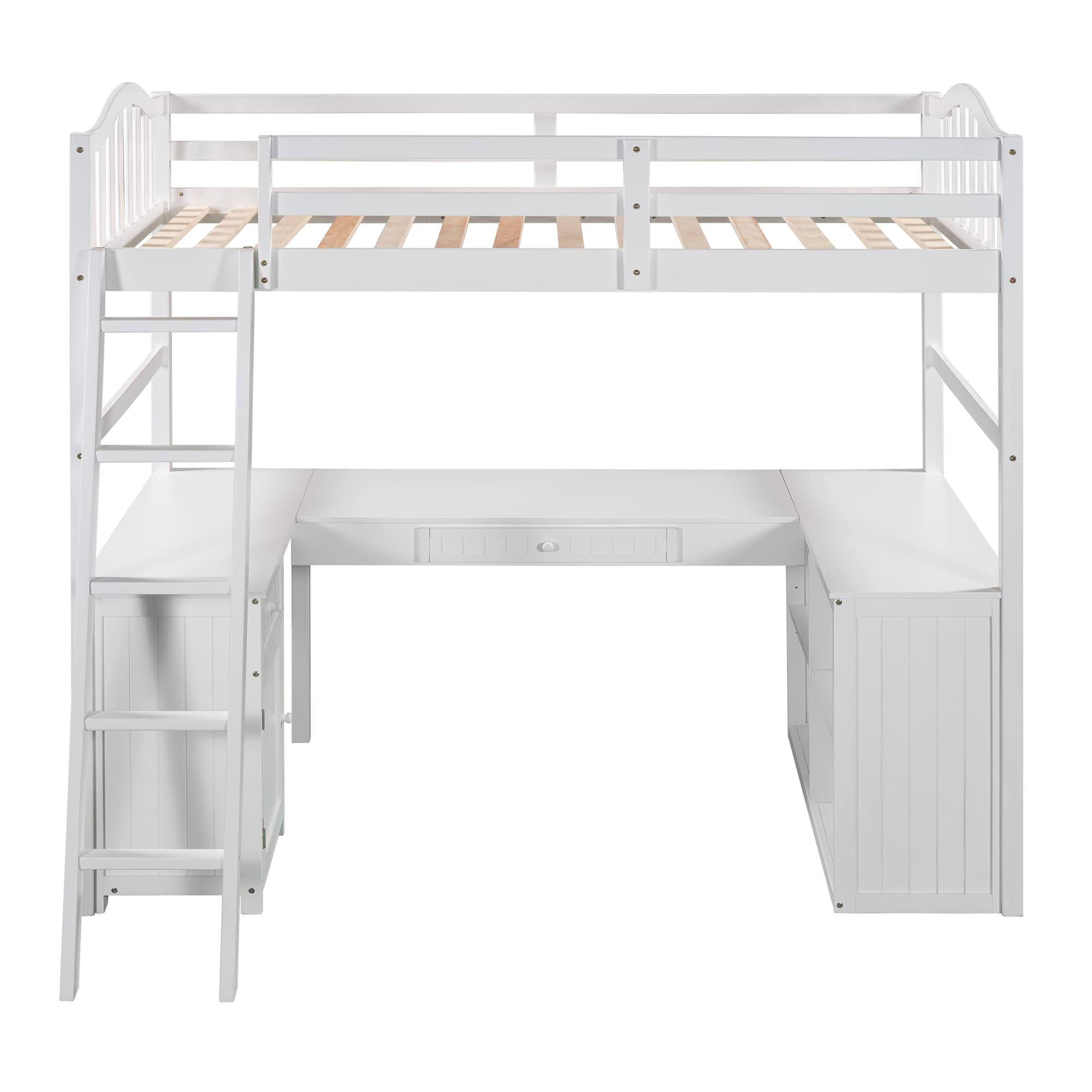 Loft Bed with Desk and Drawers, Wooden Twin Loft Bed with Storage Shelves and