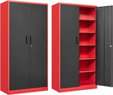 Metal Garage Storage Cabinet with 2 Doors and 5 Adjustable Shelves 71" Pantry Cabinet