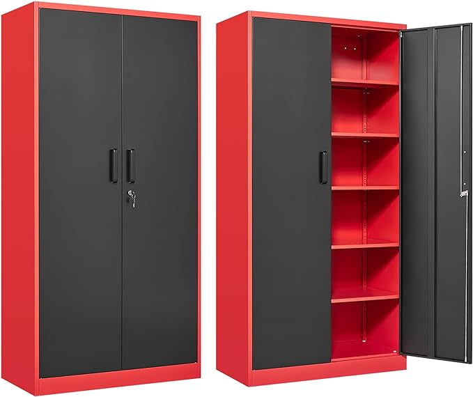 Metal Cabinet with 5 Adjustable Shelves,Garage Storage Cabinet with Lock
