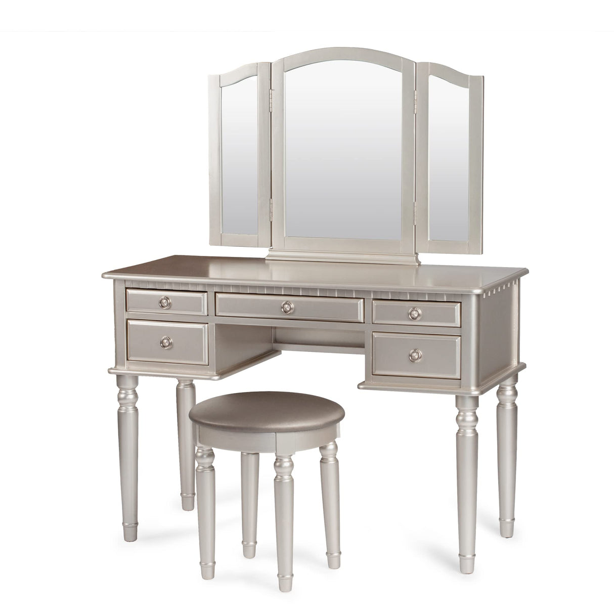 Bobkona F4079 St. Croix Collection Vanity Set with Stool, Silver