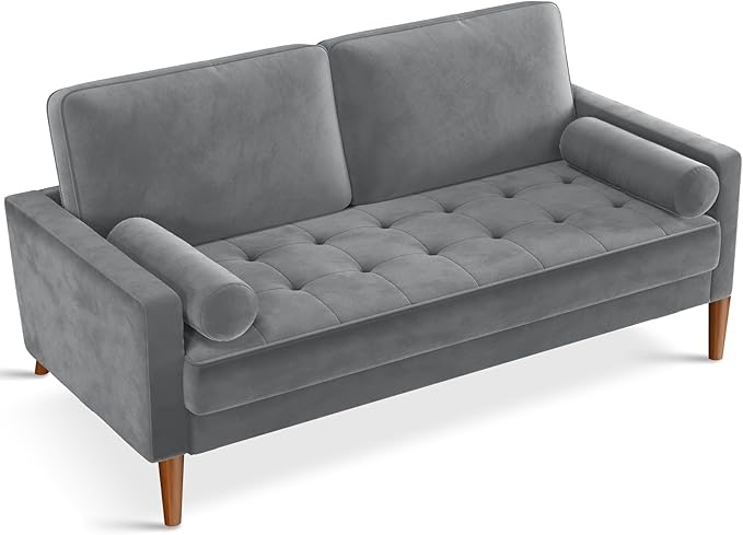 Loveseat Sofa, 56" Grey Velvet Couch Small Couch Love Seat Sofa with Tufted Seat
