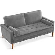 Loveseat Sofa, 56" Grey Velvet Couch Small Couch Love Seat Sofa with Tufted Seat