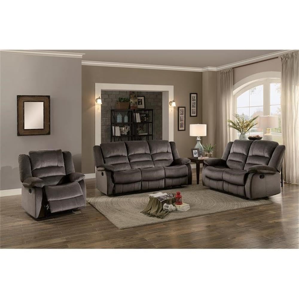 Transitional Microfiber Double Reclining Sofa in Chocolate