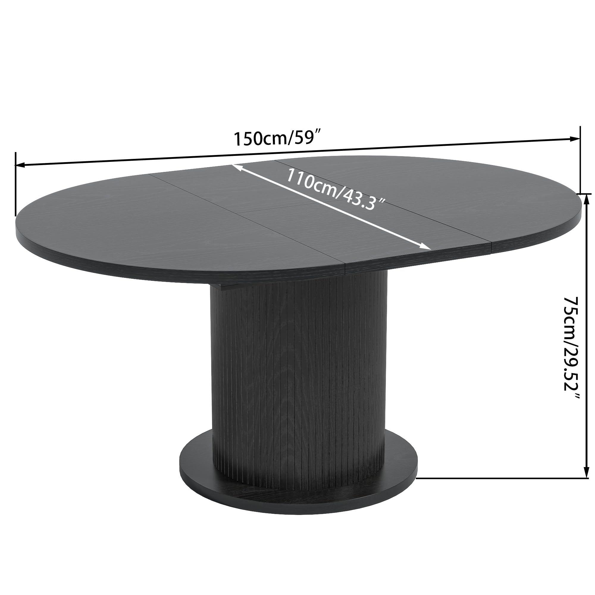 Adjustable Round Dining Table 43-59 Inch for 4-6 People