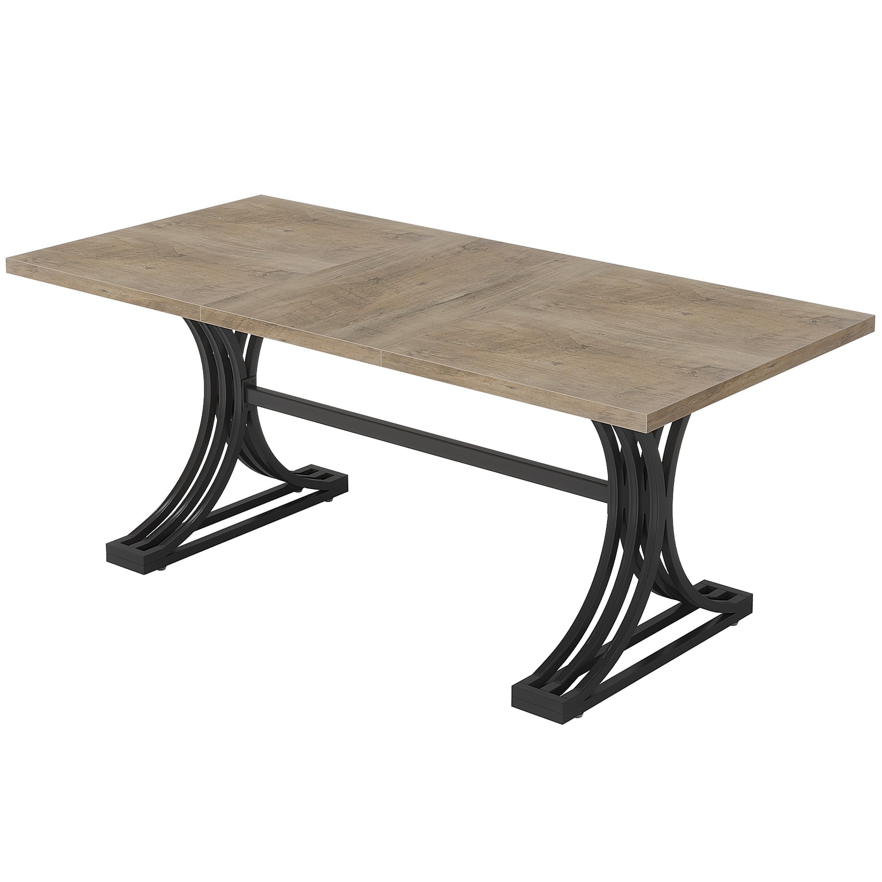 63-Inch Rectangular Dining Table for 4-6 People with Metal Trestle Legs