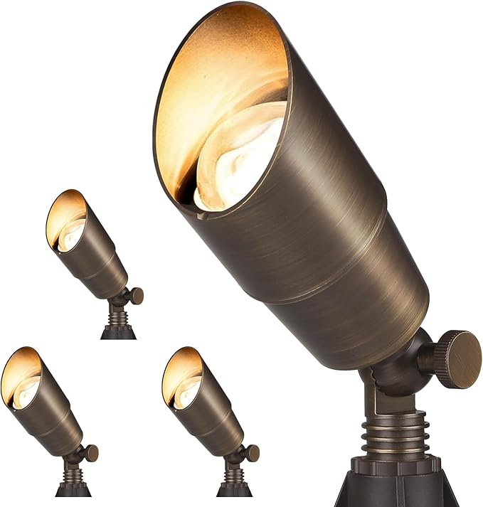 Solid Brass Outdoor Landscape Spotlights, 12V LED Low Voltage Landscape