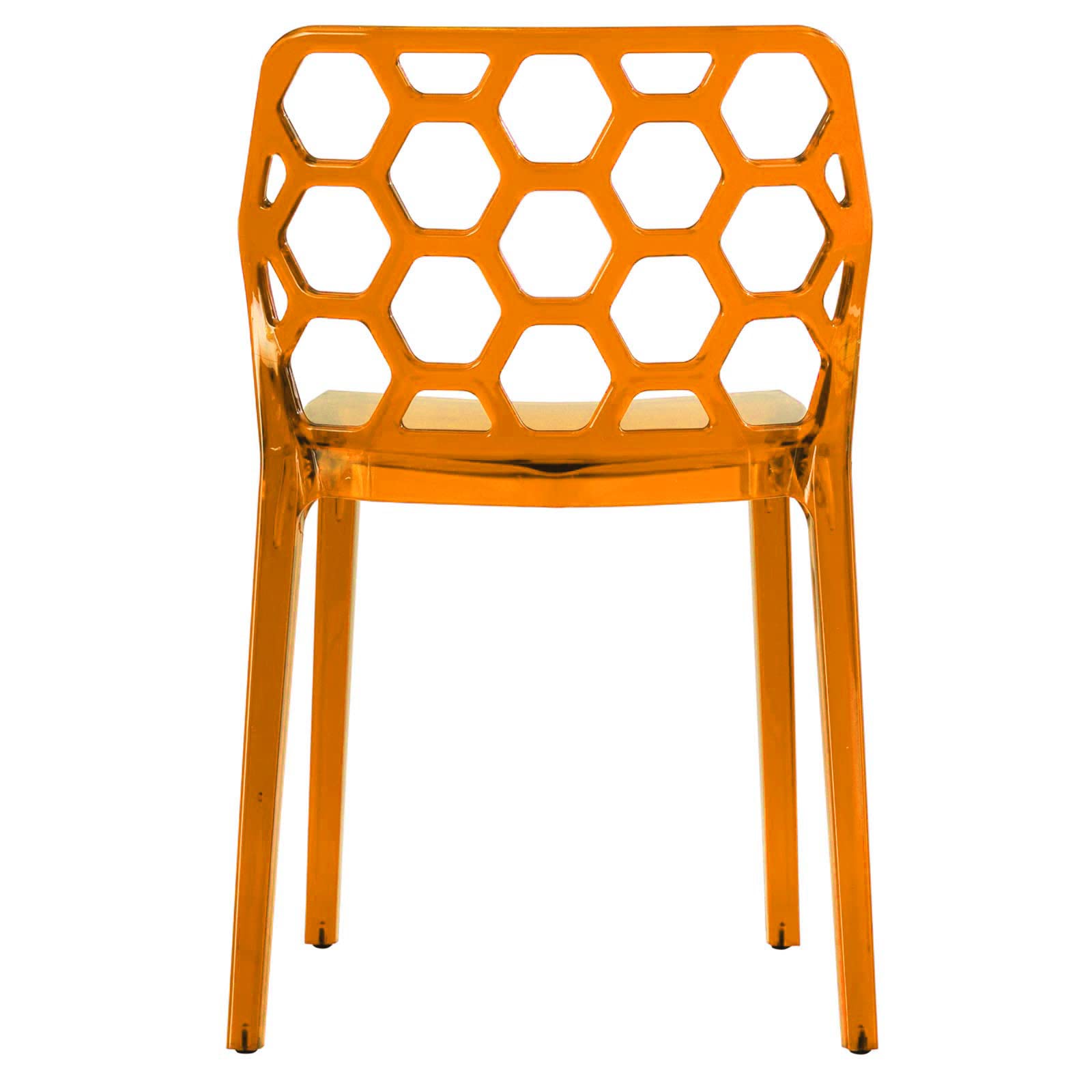 Transparent Lucite Dining Chair Modern Honeycomb Cut-Out Design Backrest - Stackable