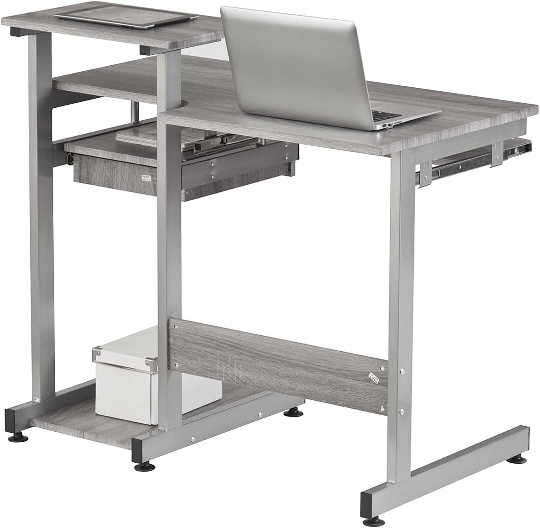 Complete Computer Workstation Desk, Gray, 37.75" W x 22" D x 35" H,Grey