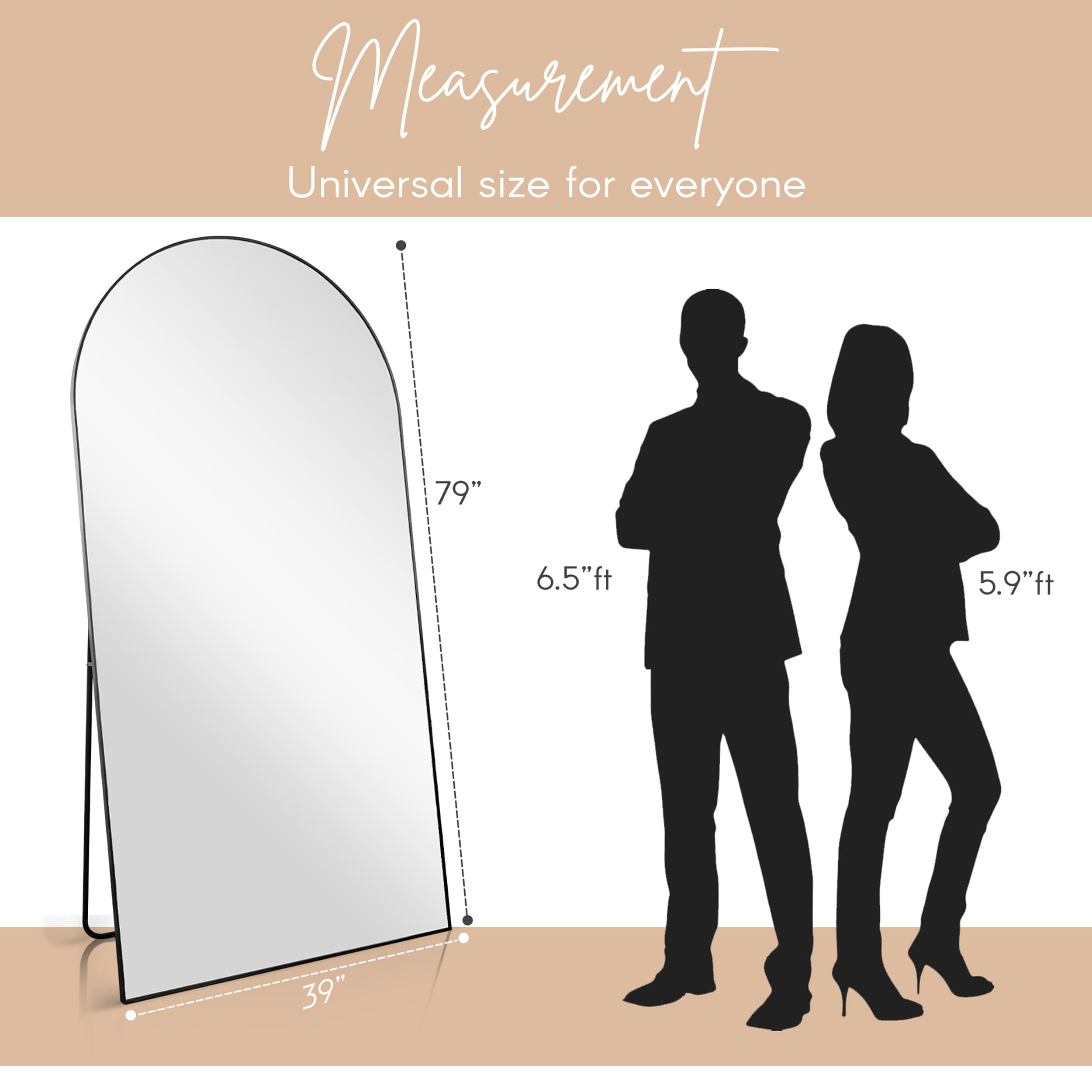 79x39 Arched Full Length Floor Mirror - Black Steel Frame