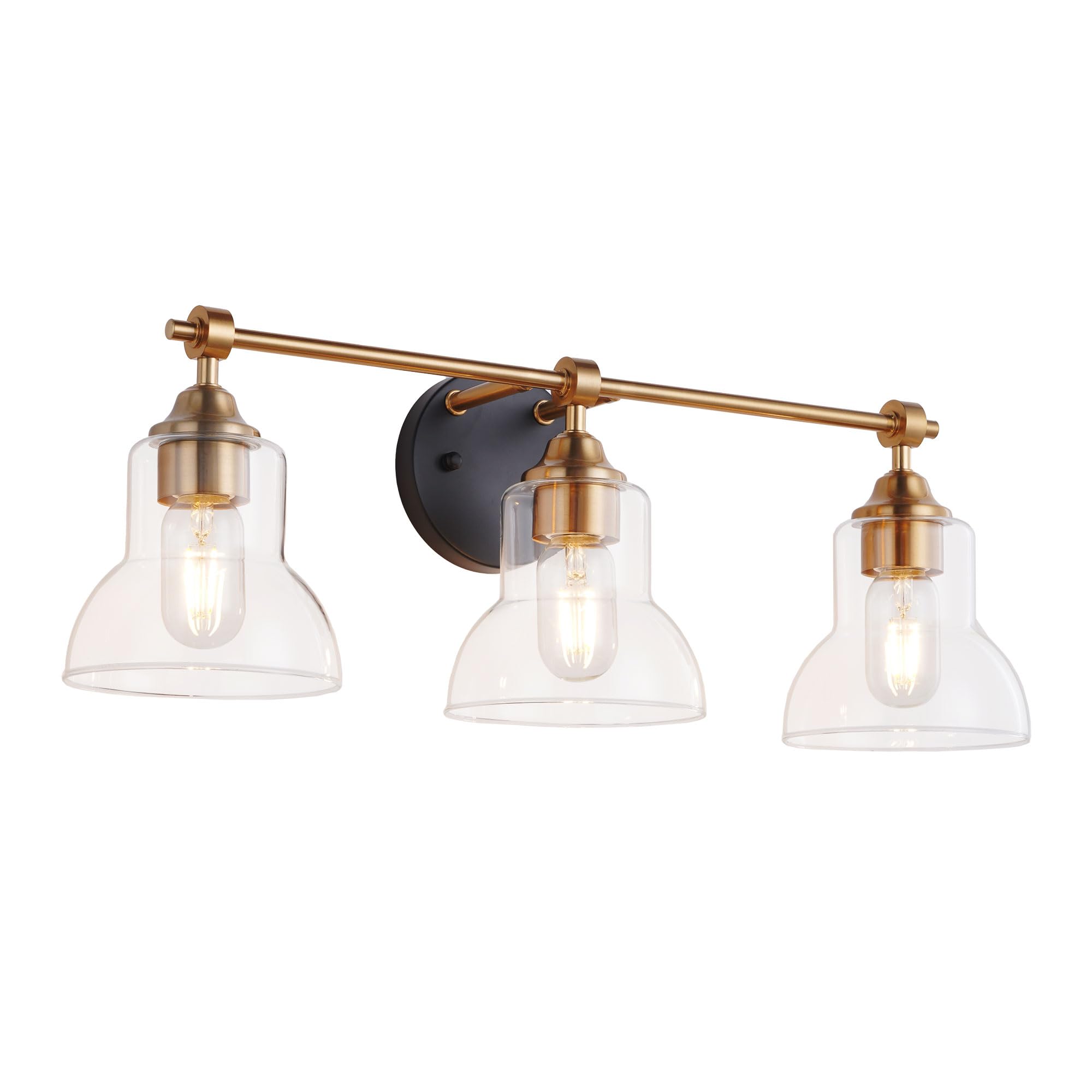 3 Light Bathroom Vanity Light Black and Gold, Modern Bathroom Light Fixtures Over Mirror