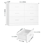 White Dresser, 47.2'' Large 6 Drawer Dresser Wide Chest of Drawers for TV Stand