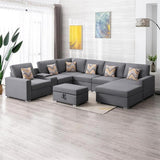 Nolan Gray Linen Fabric 8Pc Reversible Chaise Sectional Sofa