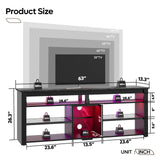 70 Inch TV Stand with LED Lights - Modern Entertainment Center with Storage