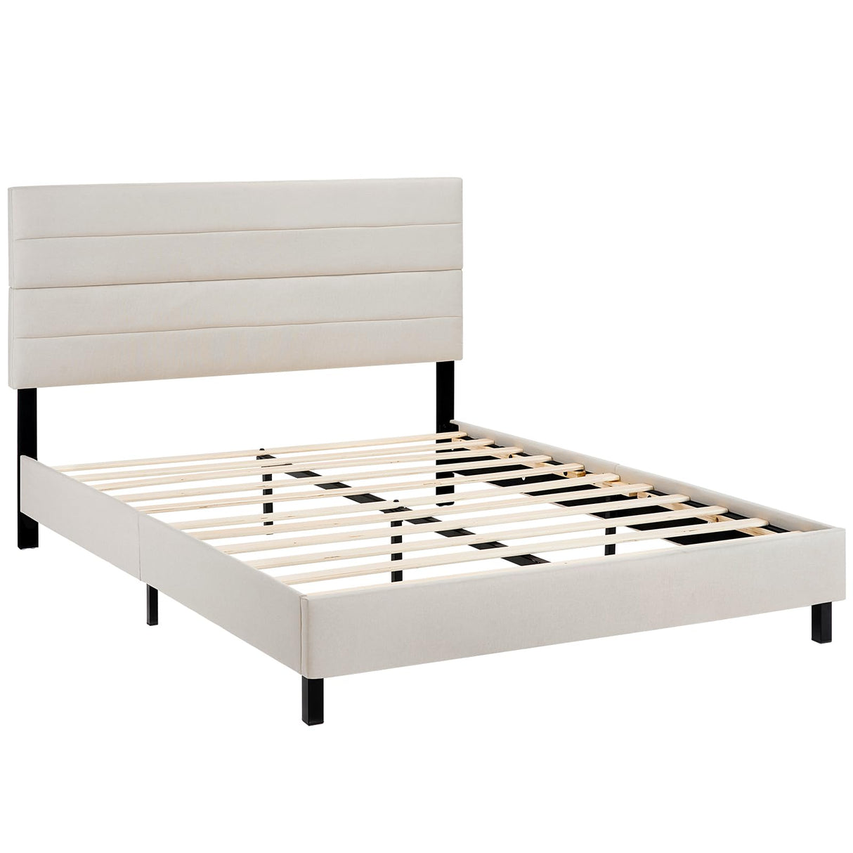 Queen Bed Frame, Modern Upholstered Bed Frame with Adjustable Linen Headboard