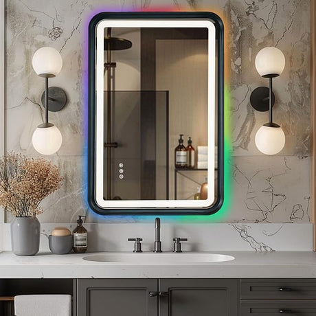 60 x 36 LED Bathroom Mirror RGB Backlit, Lighted Bathroom Mirror for Wall WRGB Backlit