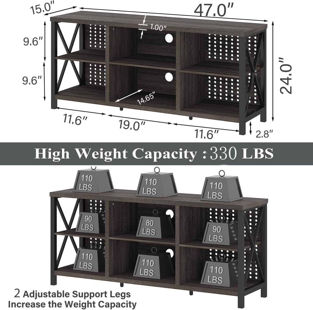 TV Stand for 70 Inch TV, Rustic Industrial Entertainment Center, Large Television Stands