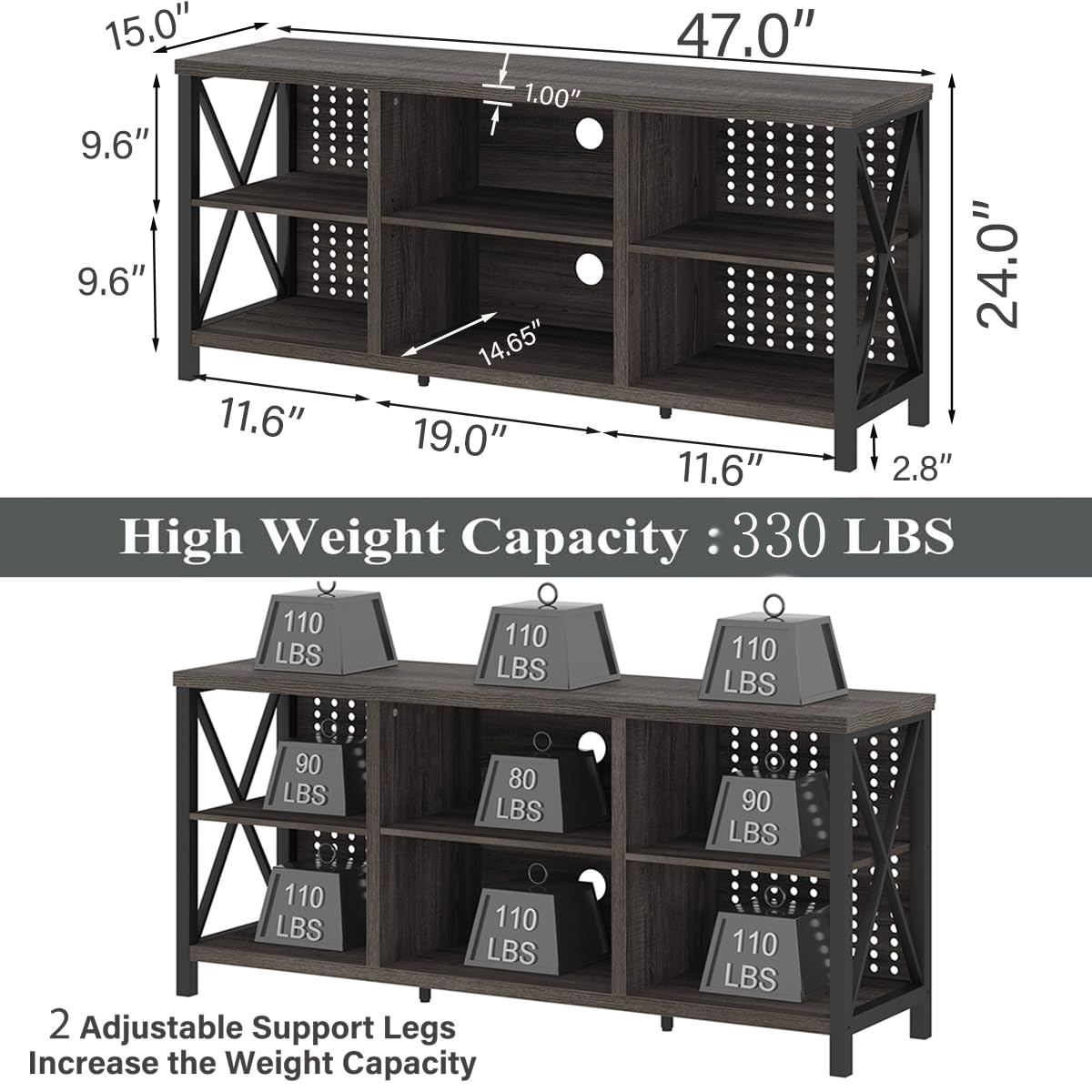 TV Stand for 70 Inch TV, Rustic Industrial Entertainment Center, Large Television Stands