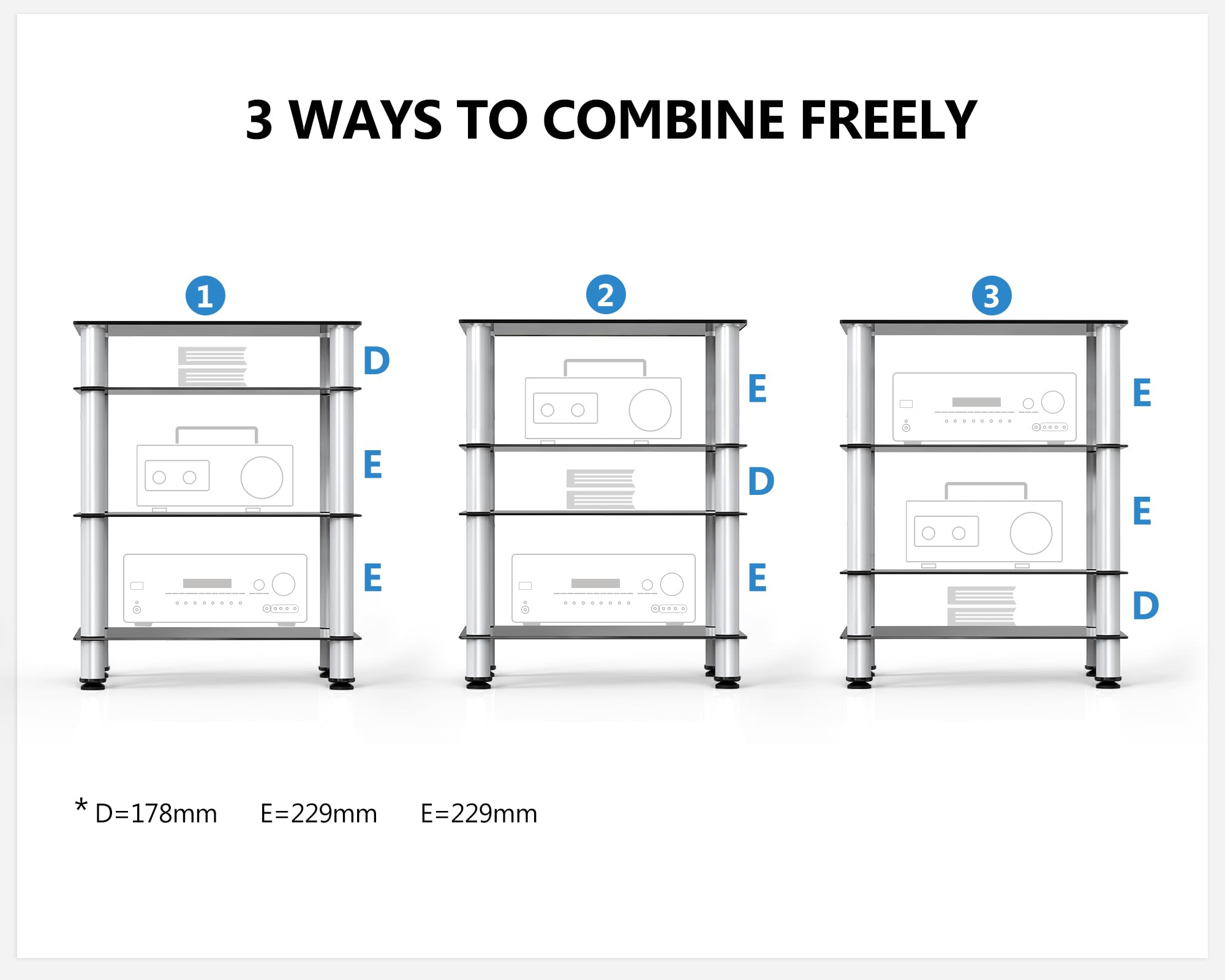 4-Tier Media Stand Audio/Video Component Cabinet with Glass Shelf