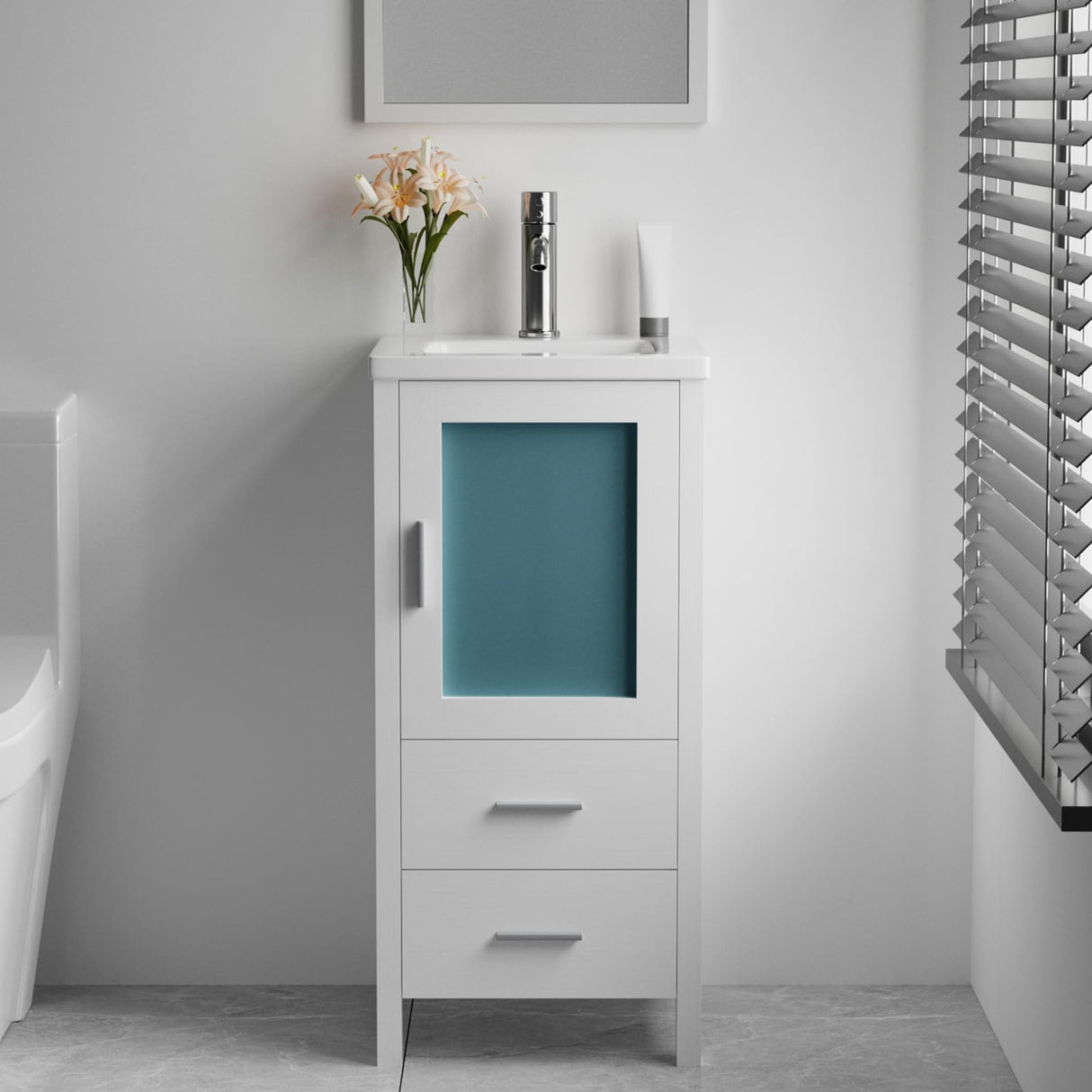 16" Small Bathroom Vanity with Sink, Single Sink Bathroom Vanity Combo for Small Space