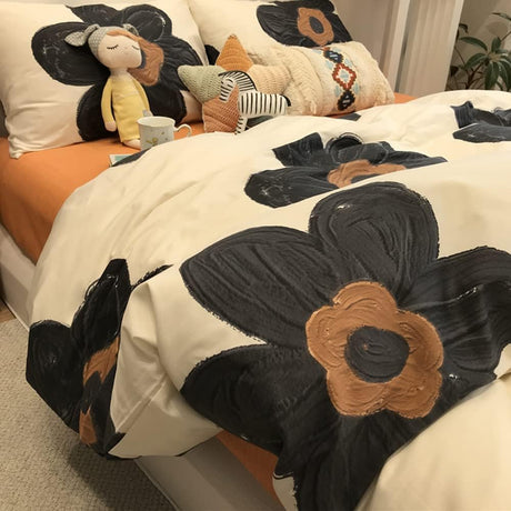 Black Floral Comforter Sets Twin Women Girls White and Black Botanical Bedding Sets