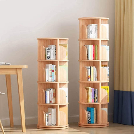 Shelves Bookshelf Organizer 360° Rotating Wood Color, 2/3/4/5/6 Tier Round Bookcase