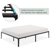 14 Inch Metal Platform Queen Bed Frame, Steel Slat Support Queen Size Bed Platform,