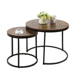Round Coffee Table Set of 2, Nesting Stackable Coffee Tables Wood Top