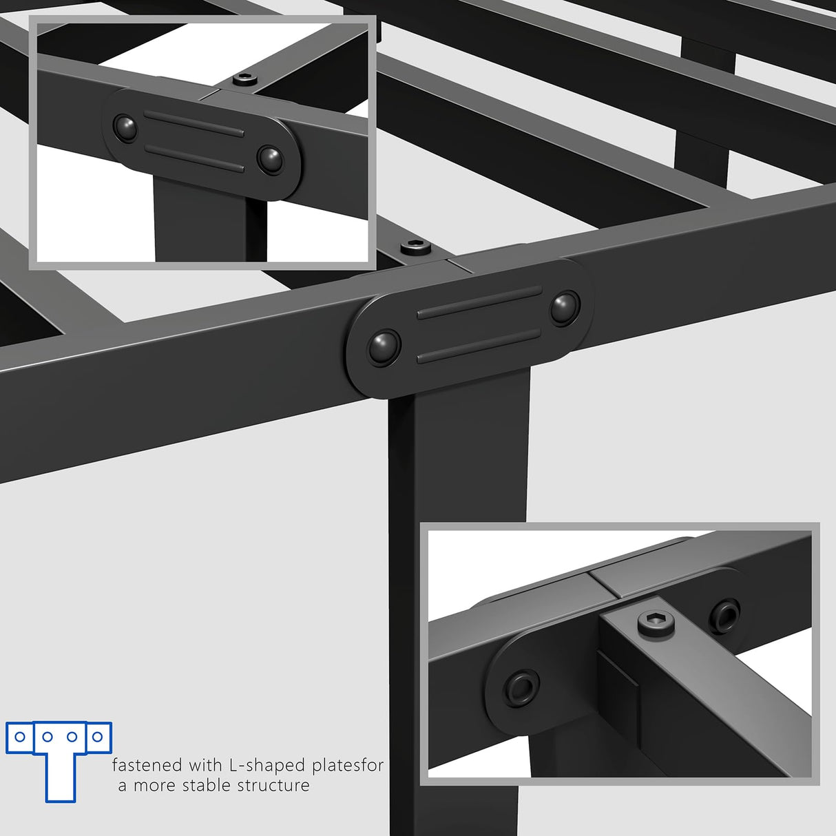 Queen Size Metal Bed Frame with Headboard & Footboard - 14 Inch Platform with Steel Slat Support