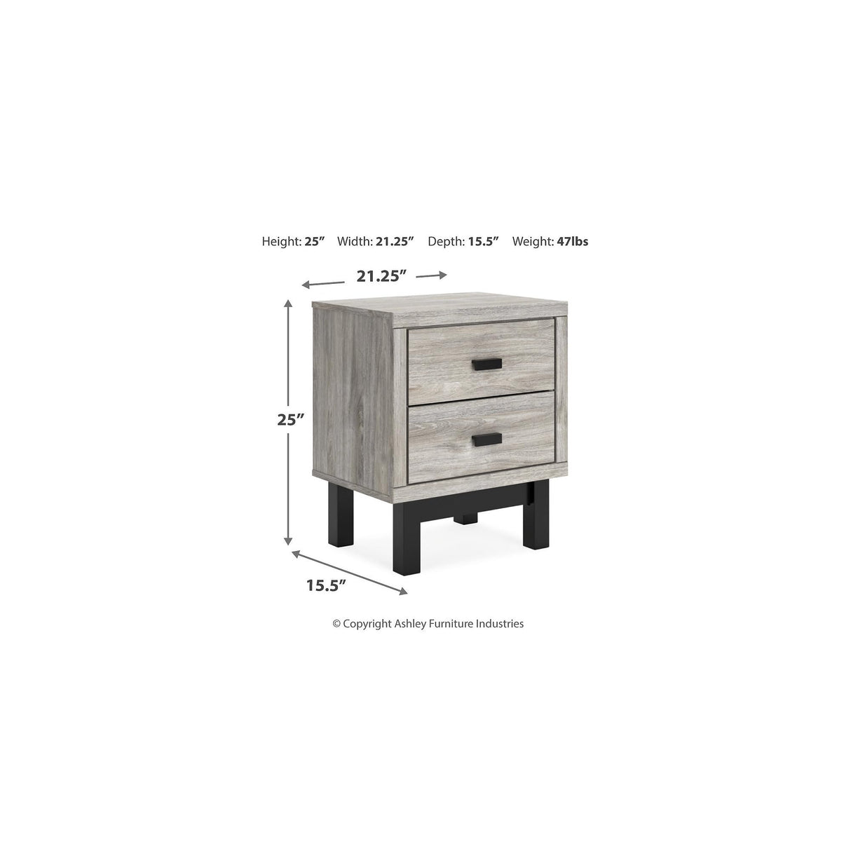 Design by Ashley Vessalli Nightstand, 22" W x 16" D x 25" H, Light Gray & Black