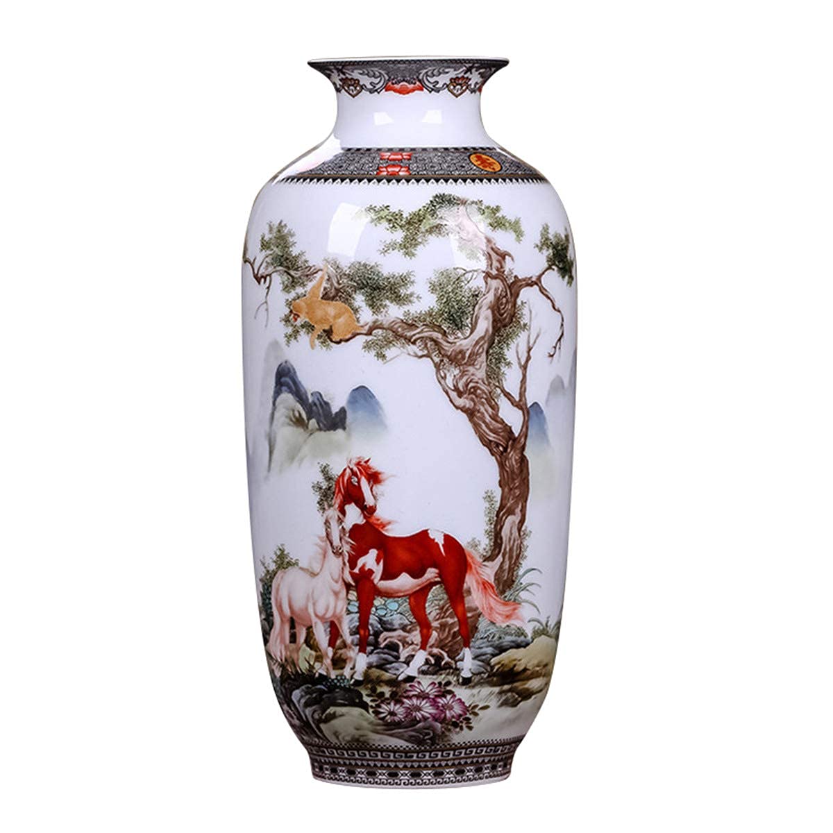 Chinese Ceramics Vase Handmade Fine Smooth Surface Decorative Animal Horses