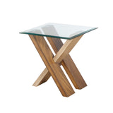 Tasha Beveled Glass Top, Cross-Tie Base, Elegant and Rustic Appearance