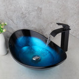 Bathroom Vessel Sink Blue Vessel Sink Oval Glass Vessel Sink with Waterfall Faucet