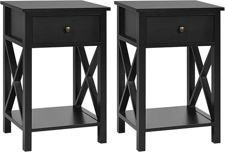 Set of 2 Nightstand with Drawer, Wood End Table, Modern Sofa Side Table