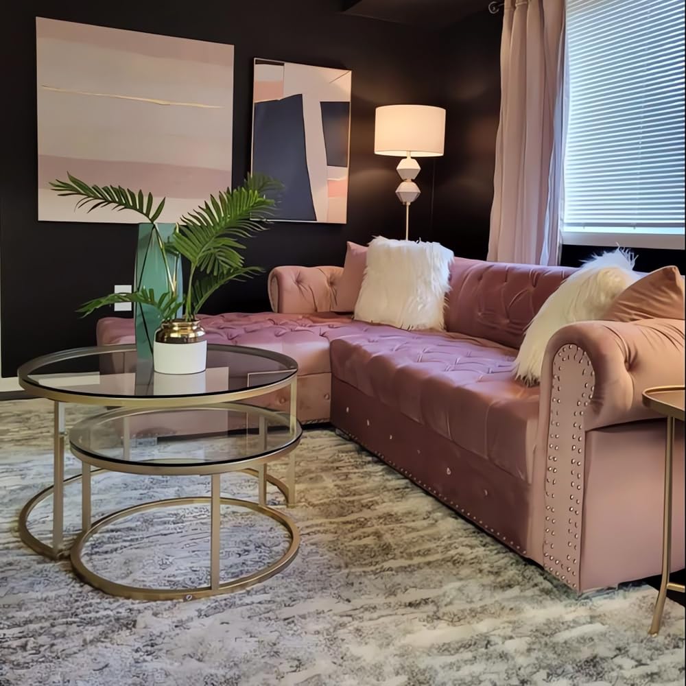 Gold Nesting Coffee Table Set of 2, Small Glass Nesting Tables for Living Room Bedroom