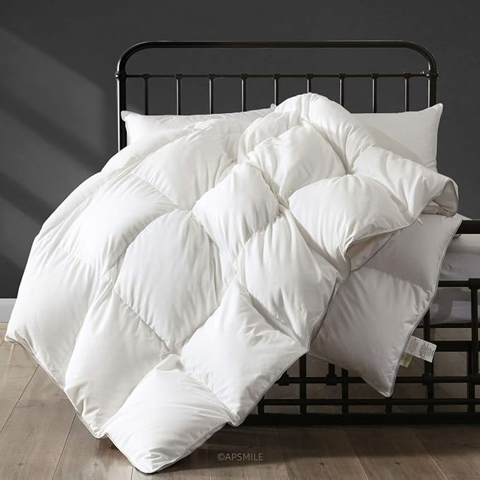 Luxurious Oversized King Down Feather Fibers Comforter, Ultra-Soft Down Feather Fibers Duvet, Hotel Collection Down Feather Fibers Comforter All Season Fluffy Duvet Insert (120x98, White)