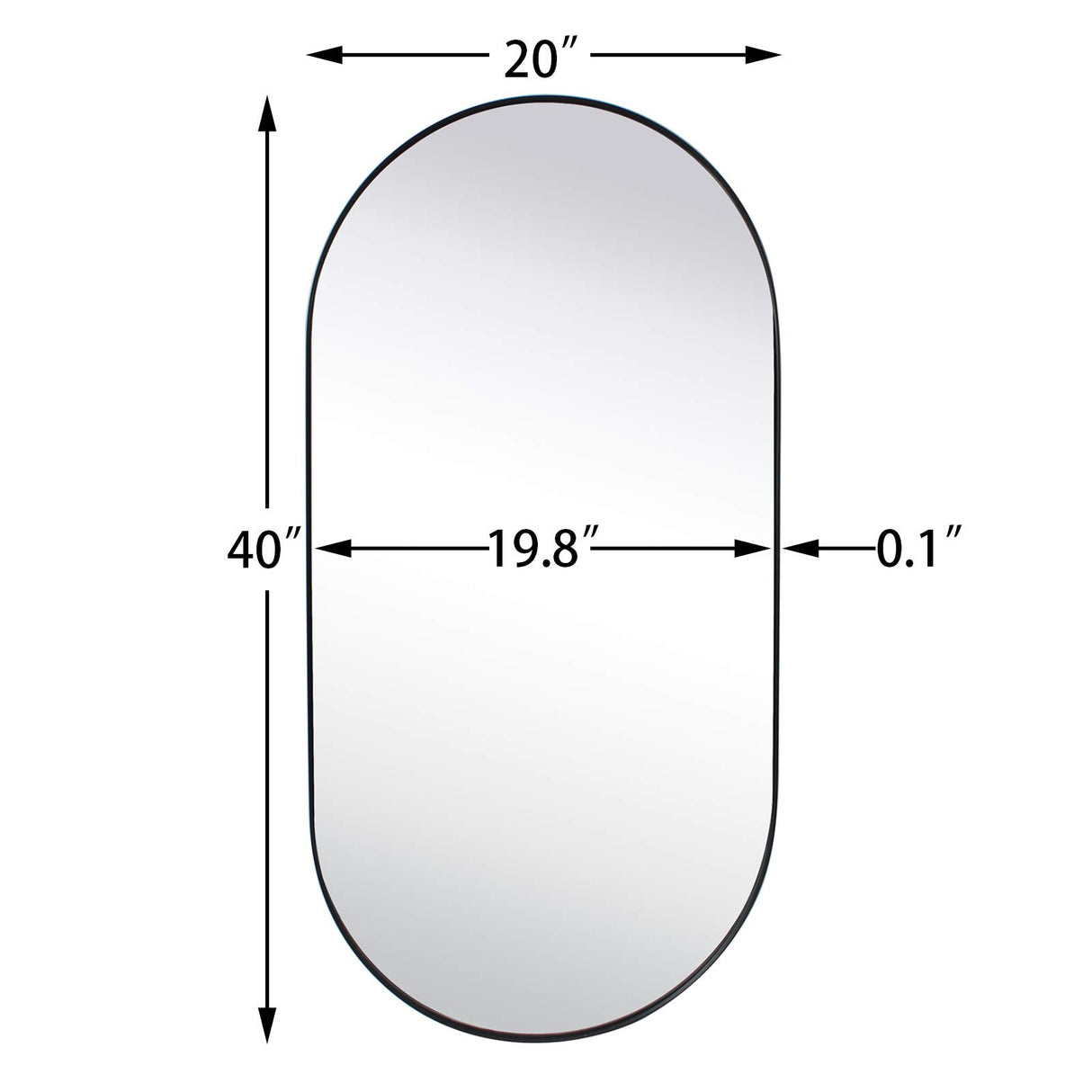 Black Oval Bathroom Mirror 20x40'' Pill Shaped Oblong Vanity Mirror Metal Framed