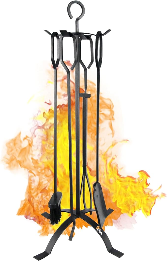 Fireplace Tools Set 5 Pieces 31.5In Cast Iron Indoor Fireside Accessories Large Fire Place