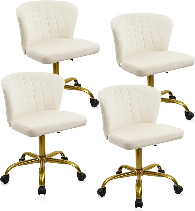 Home Desk Chair Velvet Upholstered Gold Base Comfortable Ergonomic Armless Modern