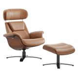 Genuine Leather Reclining Swivel Chair with Adjustable Headrest and Ottoman for Living