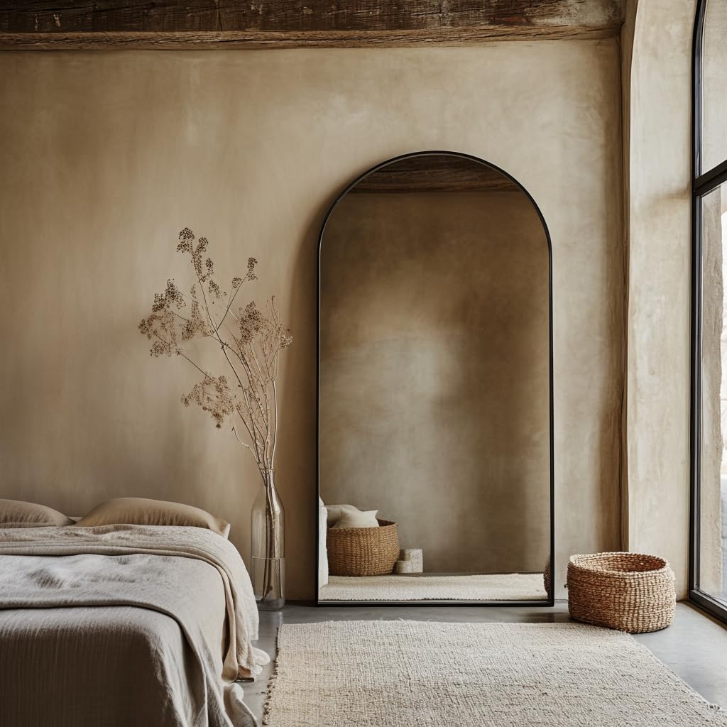 Look at You Oversized Arched Mirror 78x46 - Black Thin Frame, Explosion-Proof Glass, Full-Length with Stand