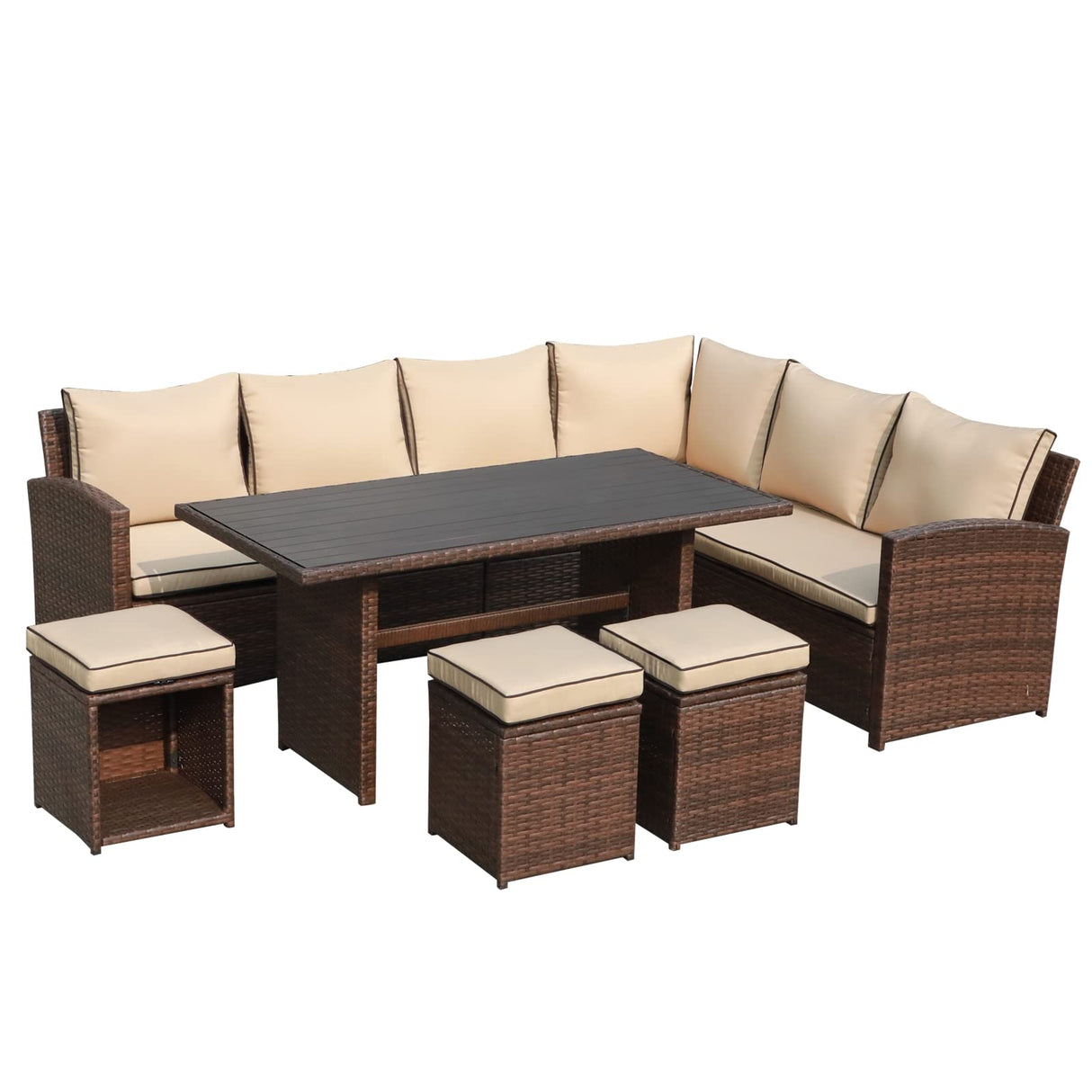 7 Pieces Patio Furniture Set, Outdoor Patio Dining Sofa Set W/Cushion, Table & Ottoman,Sofas