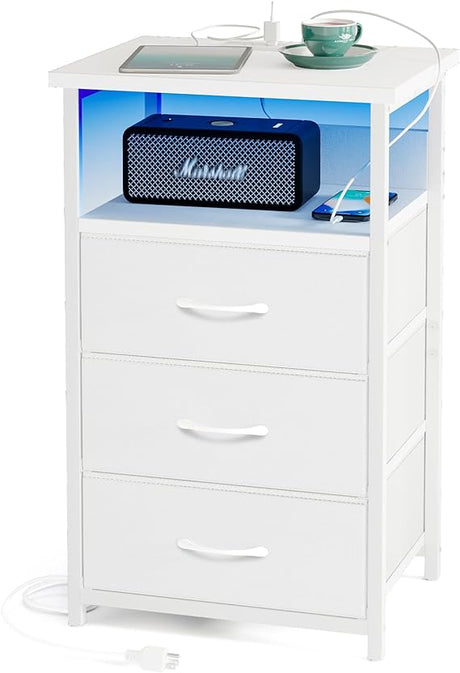 Night Stand with Charging Station, LED Nightstand with USB Ports and Outlets