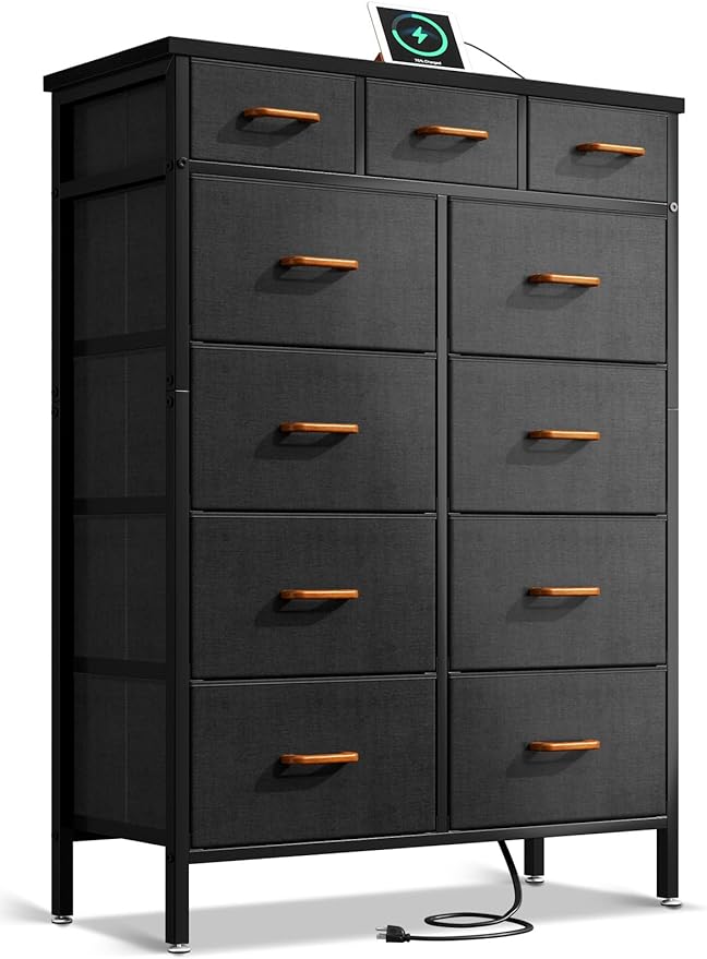 Dresser with Charging Station, 52-Inch Tall Dresser for Bedroom