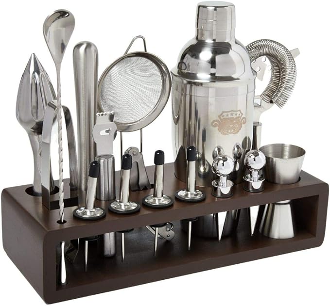 Professional Bartender Kit and Cocktail Shaker Set with Stand - 17 Piece Stainless Steel