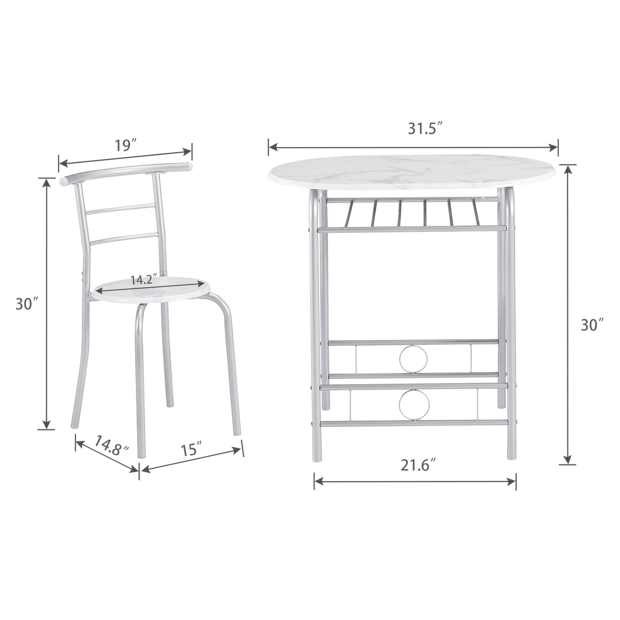 3 Piece Small Round Dining Table Set for Kitchen Breakfast Nook