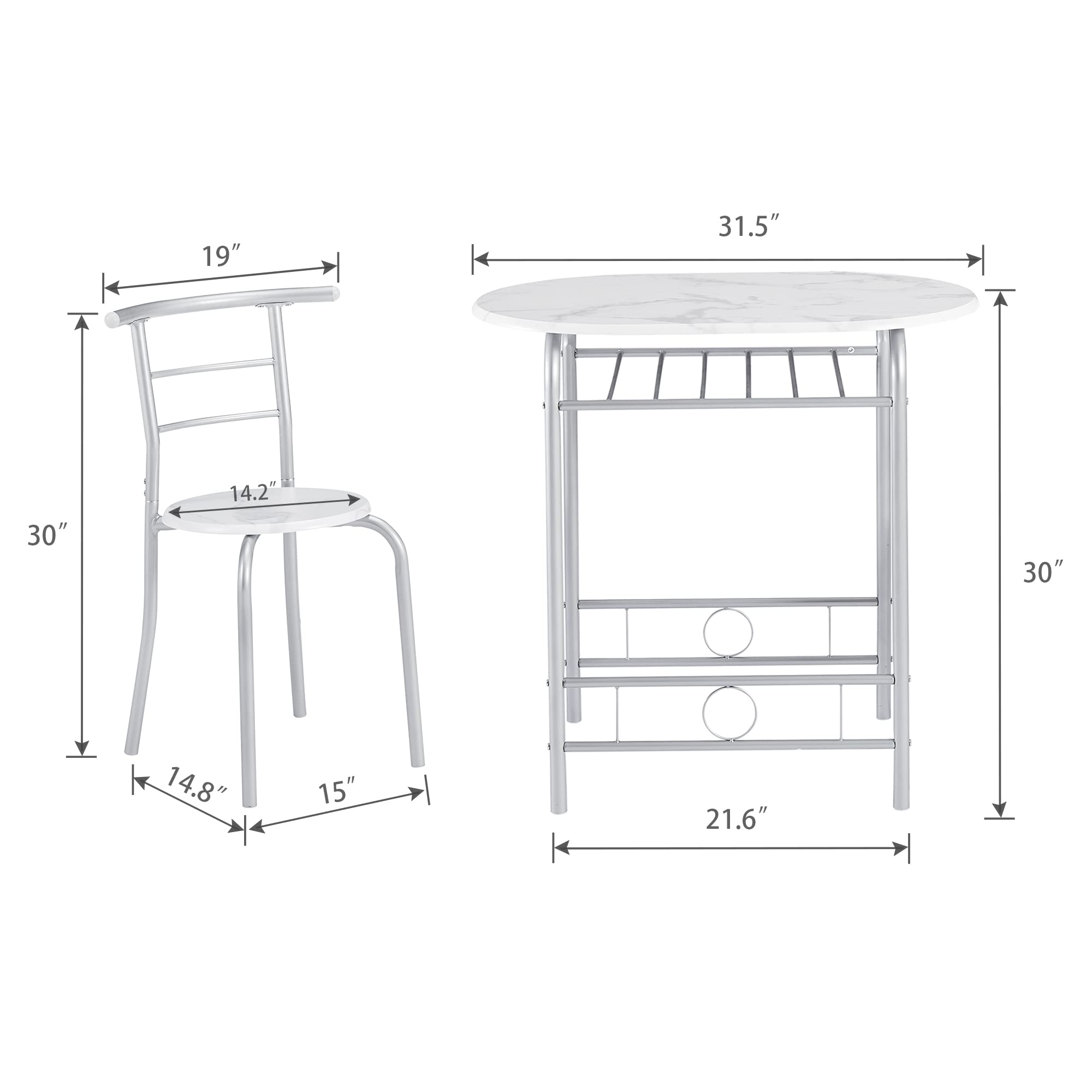 3 Piece Small Round Dining Table Set for Kitchen Breakfast Nook