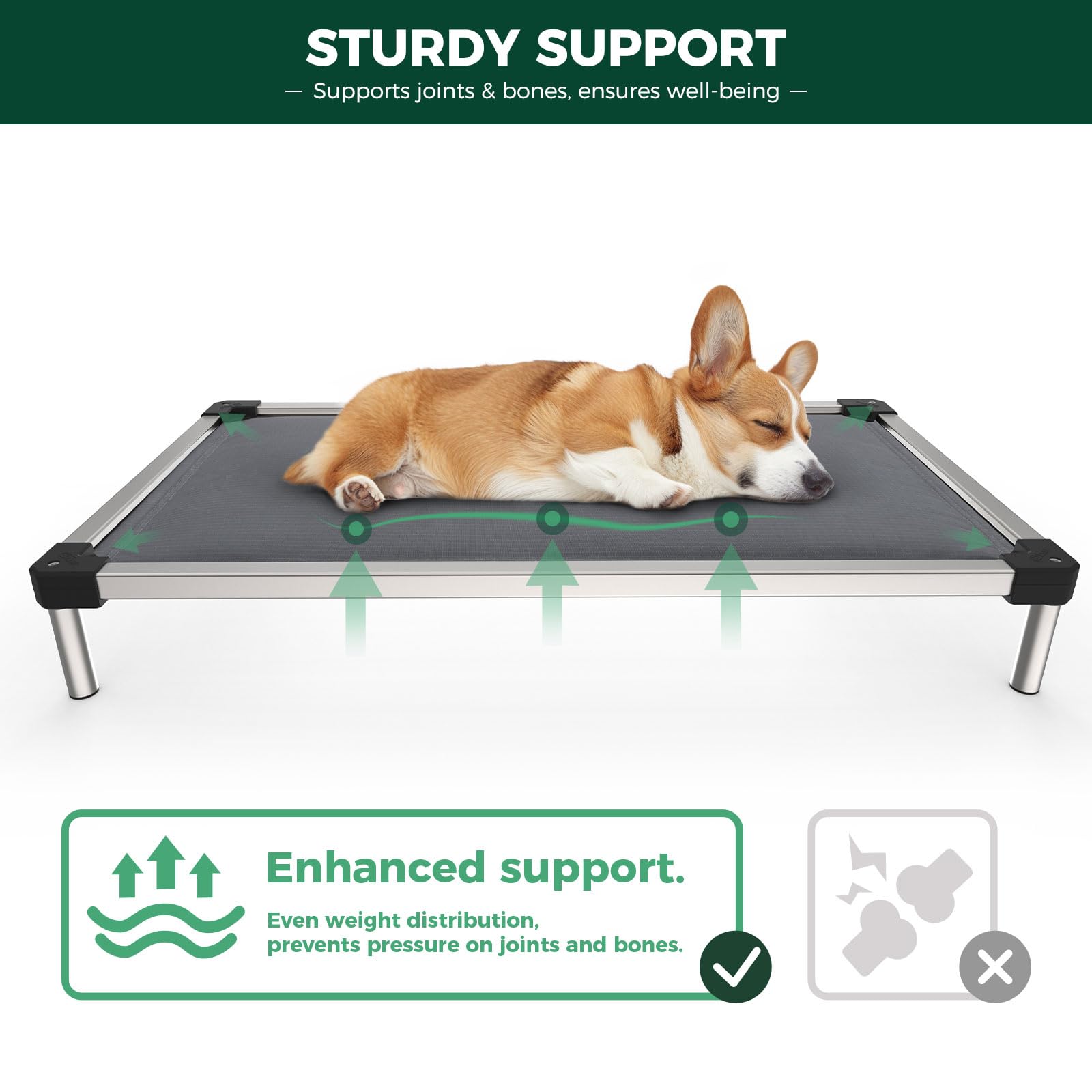 Chew Proof Elevated Dog Bed for Chewers, Dog Cot for Outdoor & Indoor, Padded, 58inch