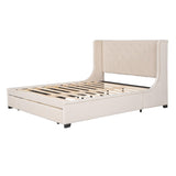 Queen Size and Velvet Upholstered Platform Bed Beige
